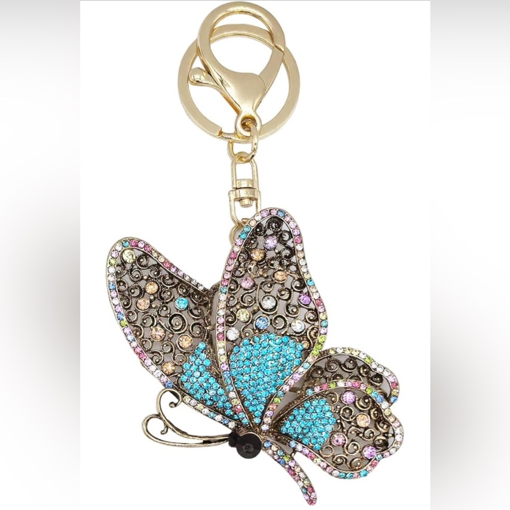 Butterfly Keychain or Bag charm with Rhinestones